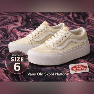 Vans Old Skool Platform Cream White Canvas Sneakers Women’s 6 Men’s 4.5